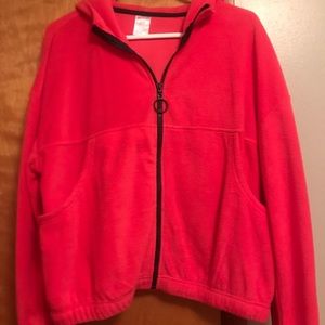 Pink fleece hooded jacket